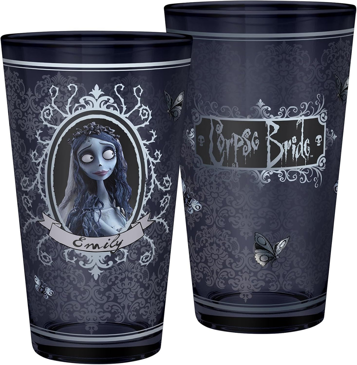 corpse bride - victor & emily - set 2 premium large glass