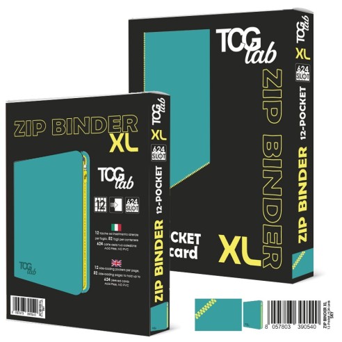 12-pocket trading card binder with zipper - 624 celeste - zip gialla