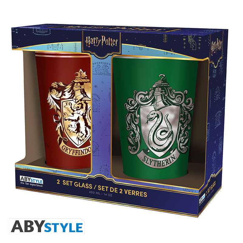 harry potter - set of 2 xxl glasses - gryffindor & slytherin