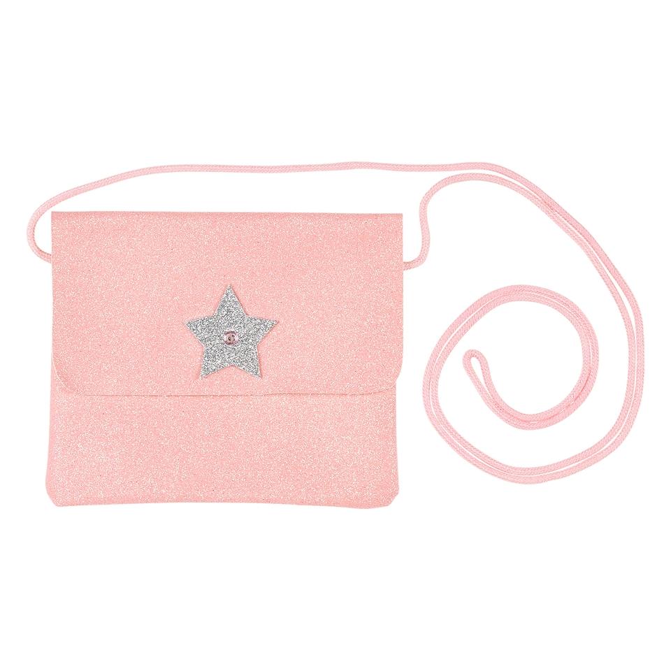 borsa bapke glitter rosa con stella argento