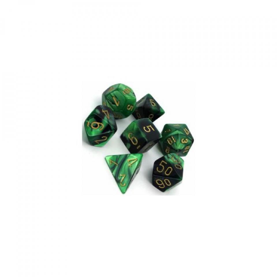 gemini nero e verde/oro - set di 7 dadi poliedrici